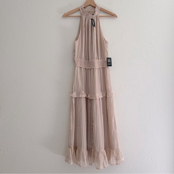 Express Dresses & Skirts - Express Halter Neck Striped Tiered Beige Ruffle Maxi Dress, Size S
